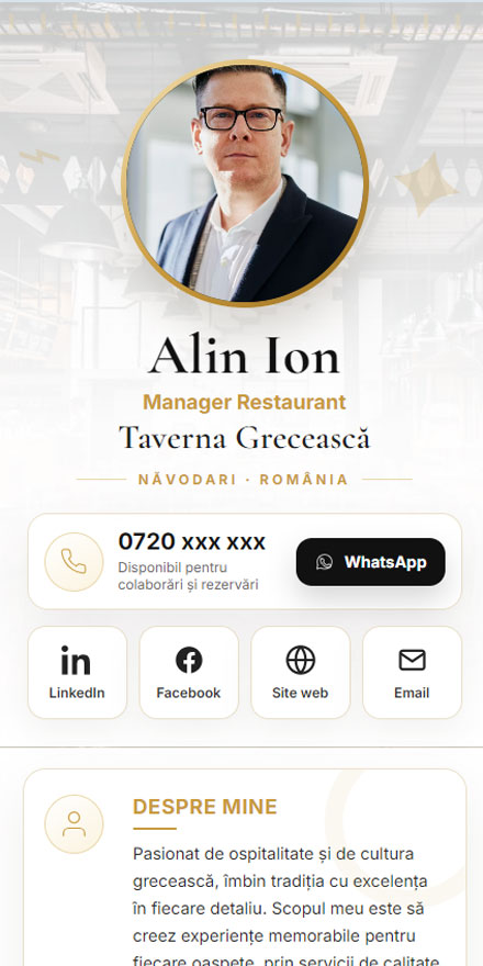 Previzualizare profil digital Alin Ion — Manager Restaurant