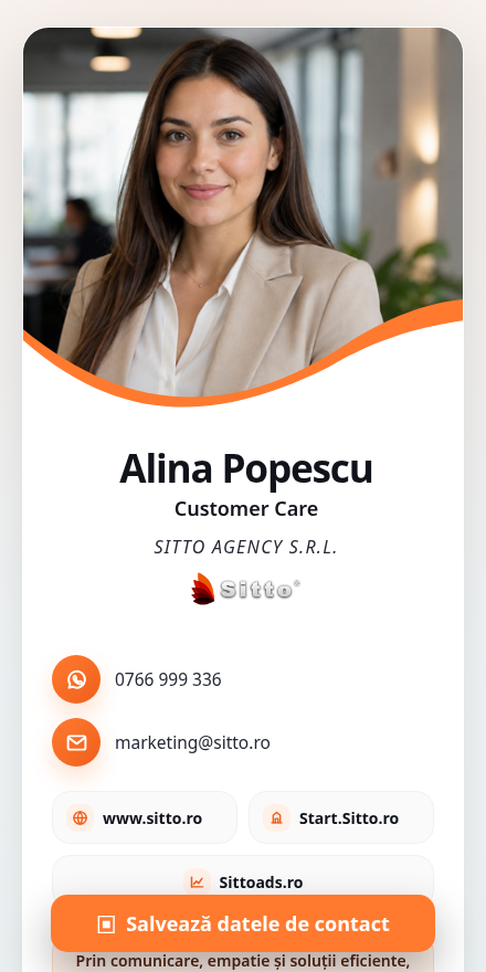 Previzualizare profil digital Alina Popescu — Customer Care